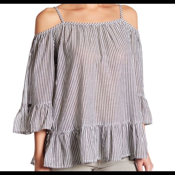 beachlunchlounge Tops - Beachlunchlounge striped cold shoulder shirt